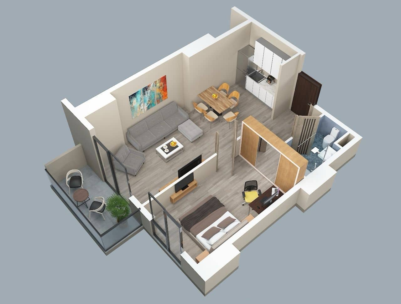 一居室, 52.8 m²