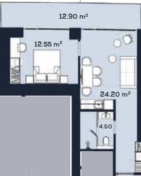 1-room, 54.1 m²