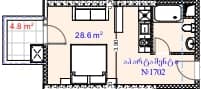 სტუდიო, 33.4 მ²