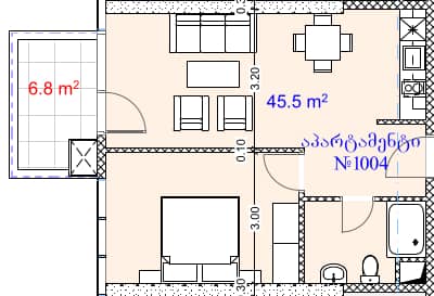 1-room, 52.3 m²