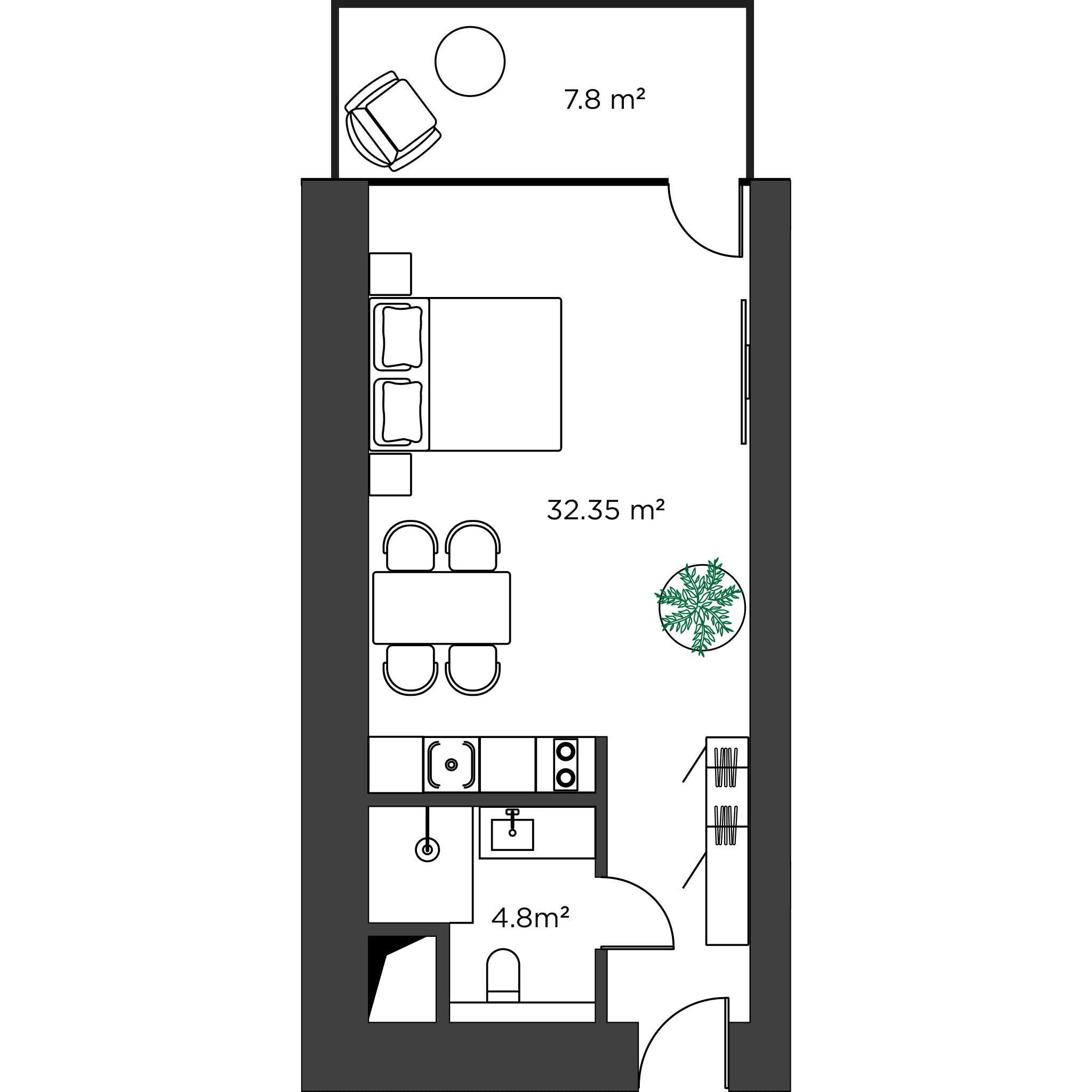 单间, 45.9 m²