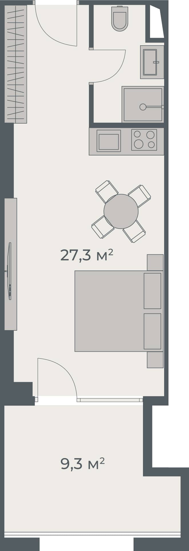 Студия, 36.6 м²