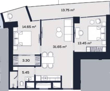 两居室, 82.3 m²