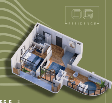 1-комн., 55.5 м²