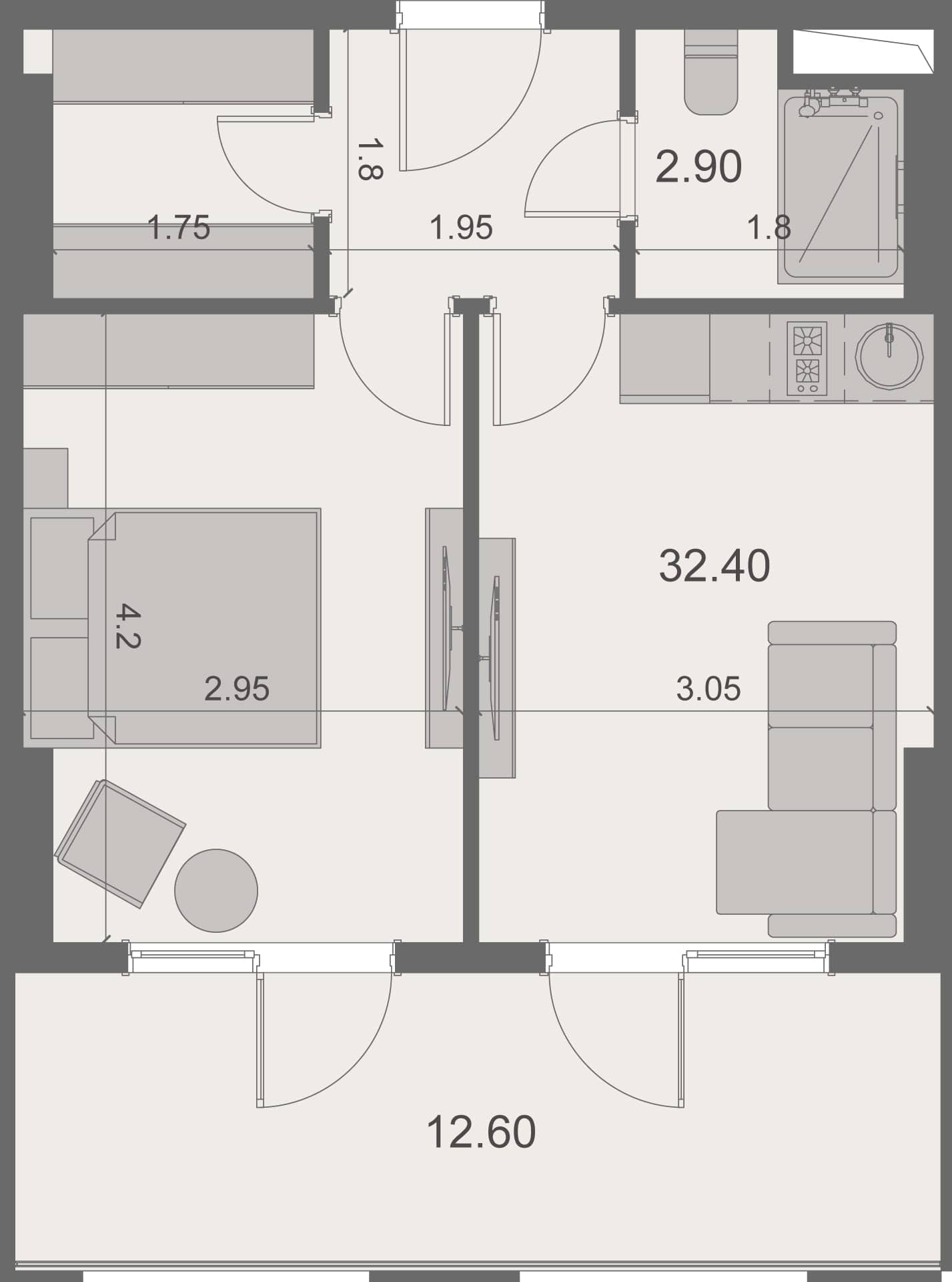 1-room, 47.9 m²