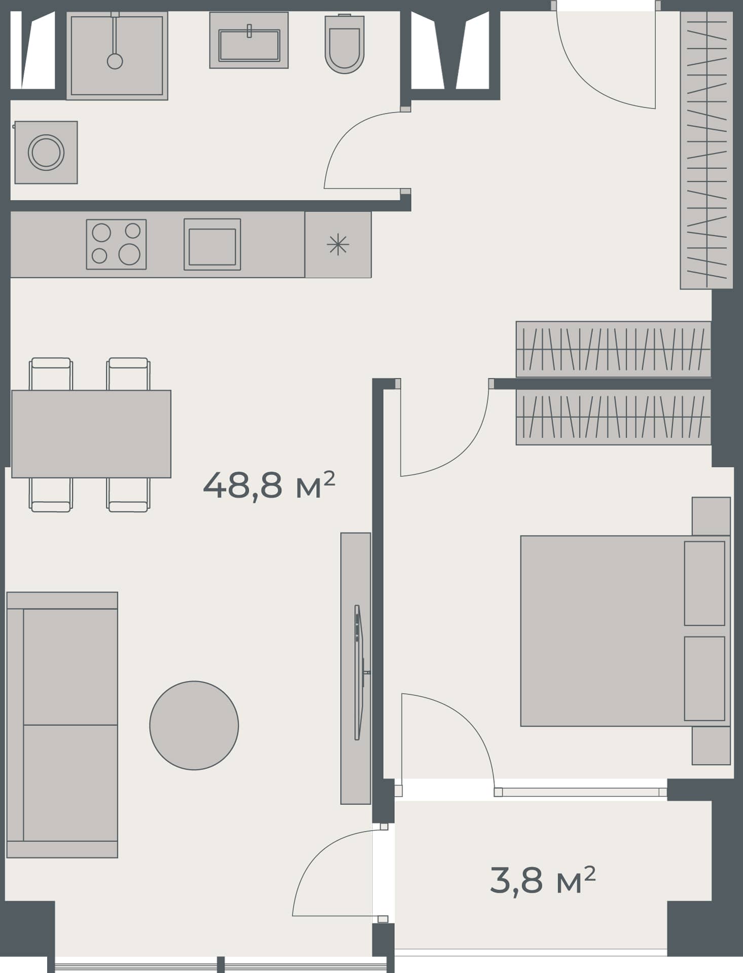 شقة بغرفة واحدة, 52.6 م²