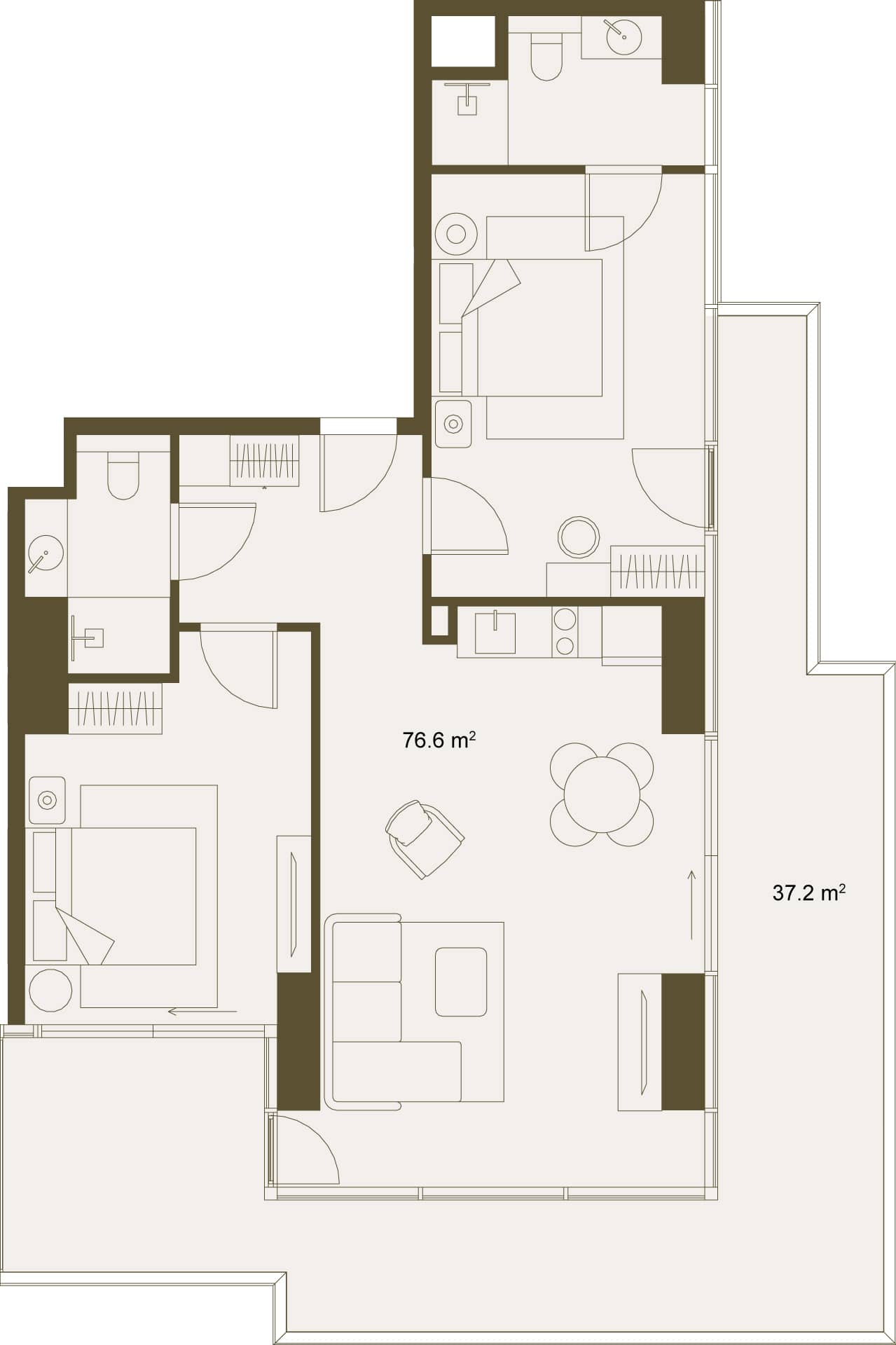 2-room, 113.6 m²