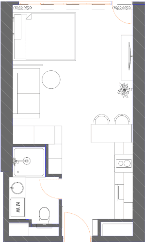 单间, 34.9 m²