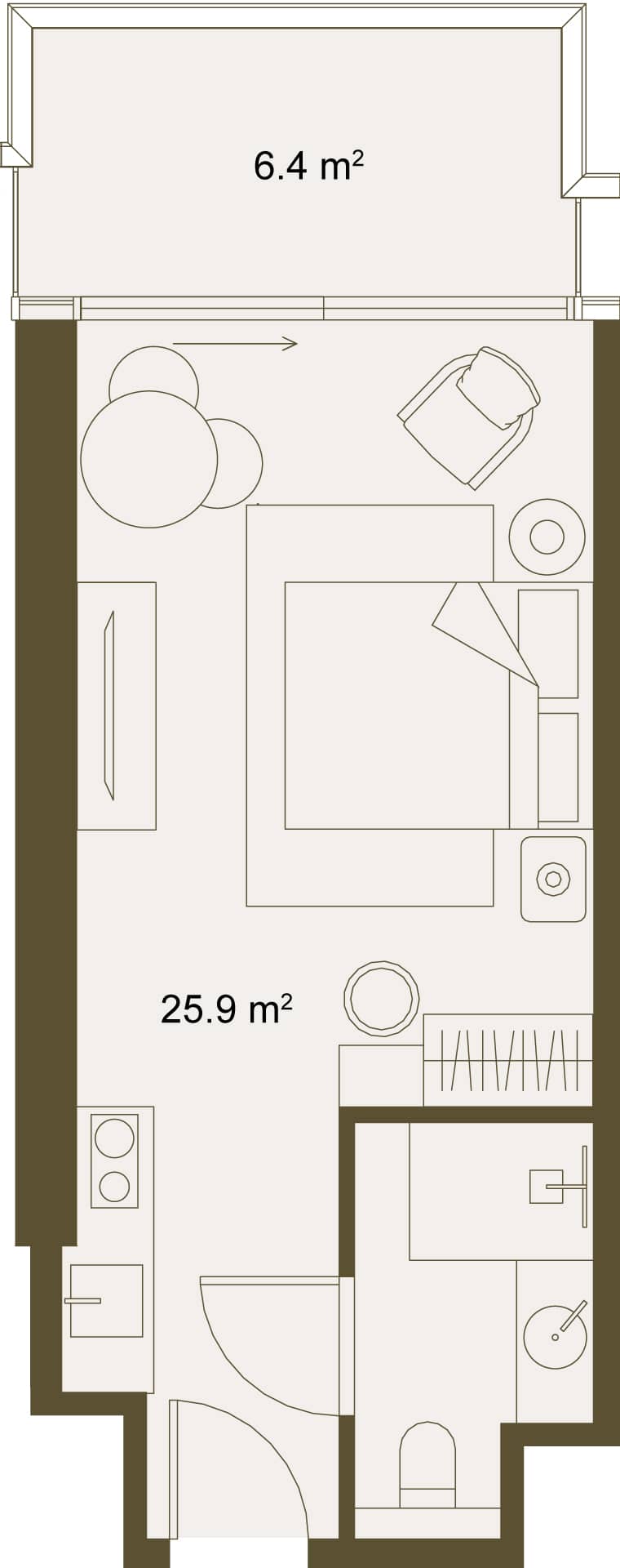 单间, 32.4 m²