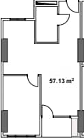 شقة بغرفة واحدة, 57.1 م²