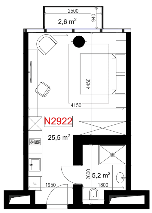 一居室, 33.3 m²