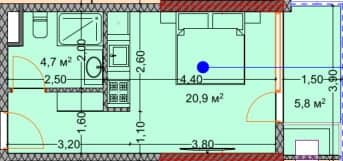 单间, 31.5 m²