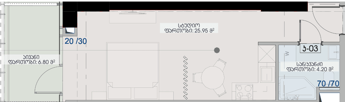 Студия, 37 м²