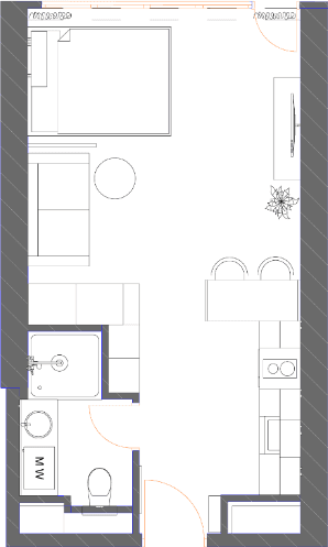 Studio, 42.1 m²