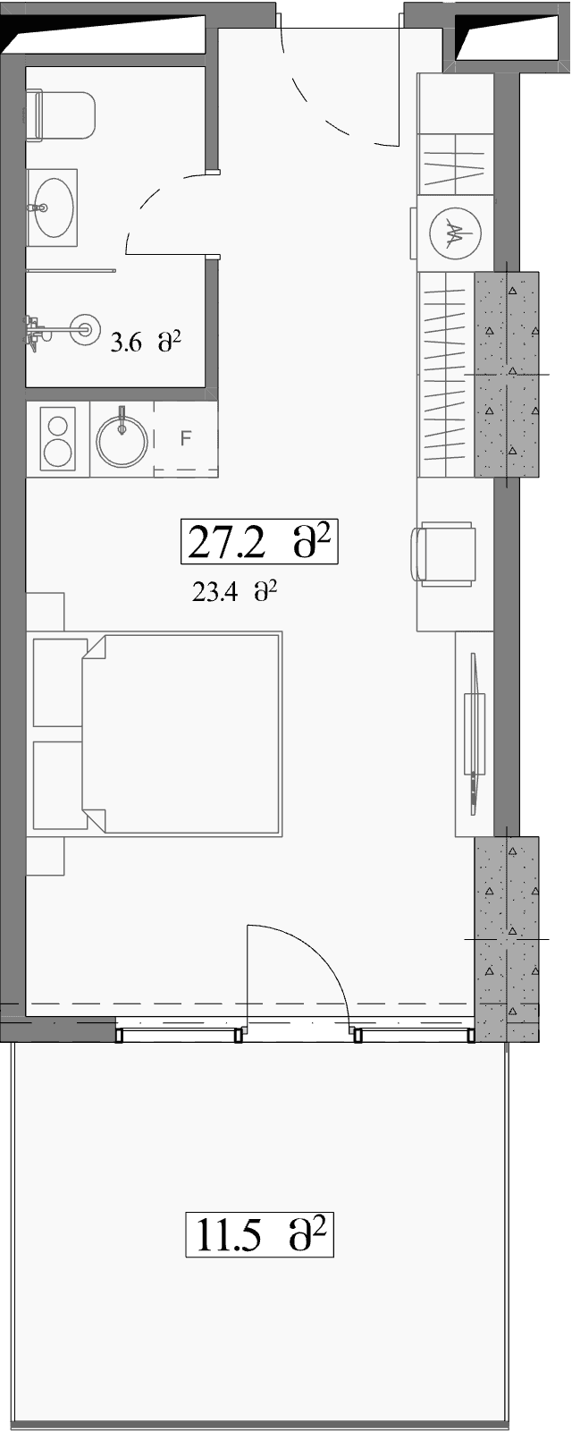 استوديو, 38.7 م²