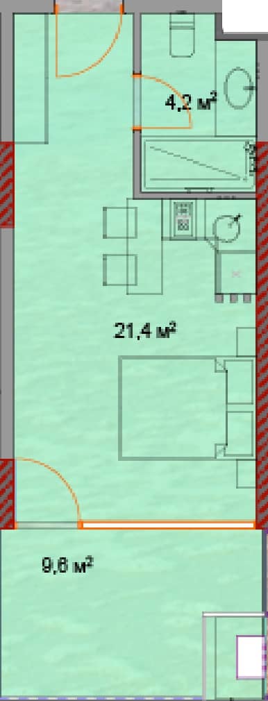استوديو, 36 م²