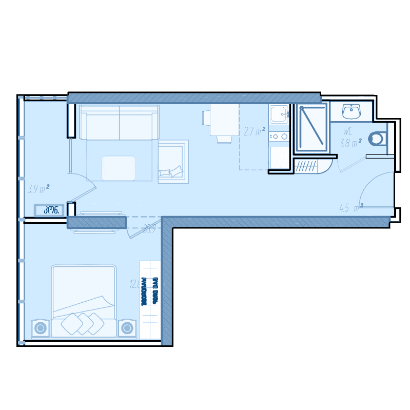一居室, 44.2 m²