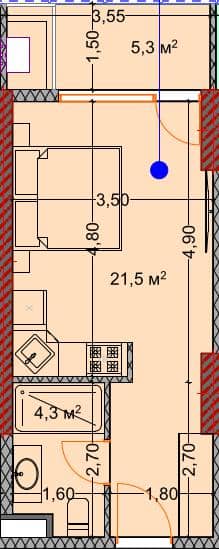Студия, 30.8 м²