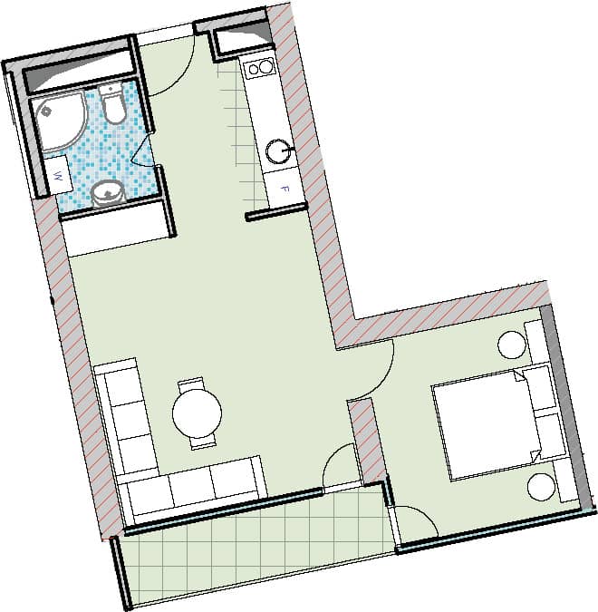一居室, 45.9 m²