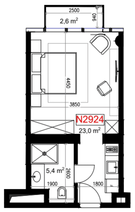 一居室, 31 m²
