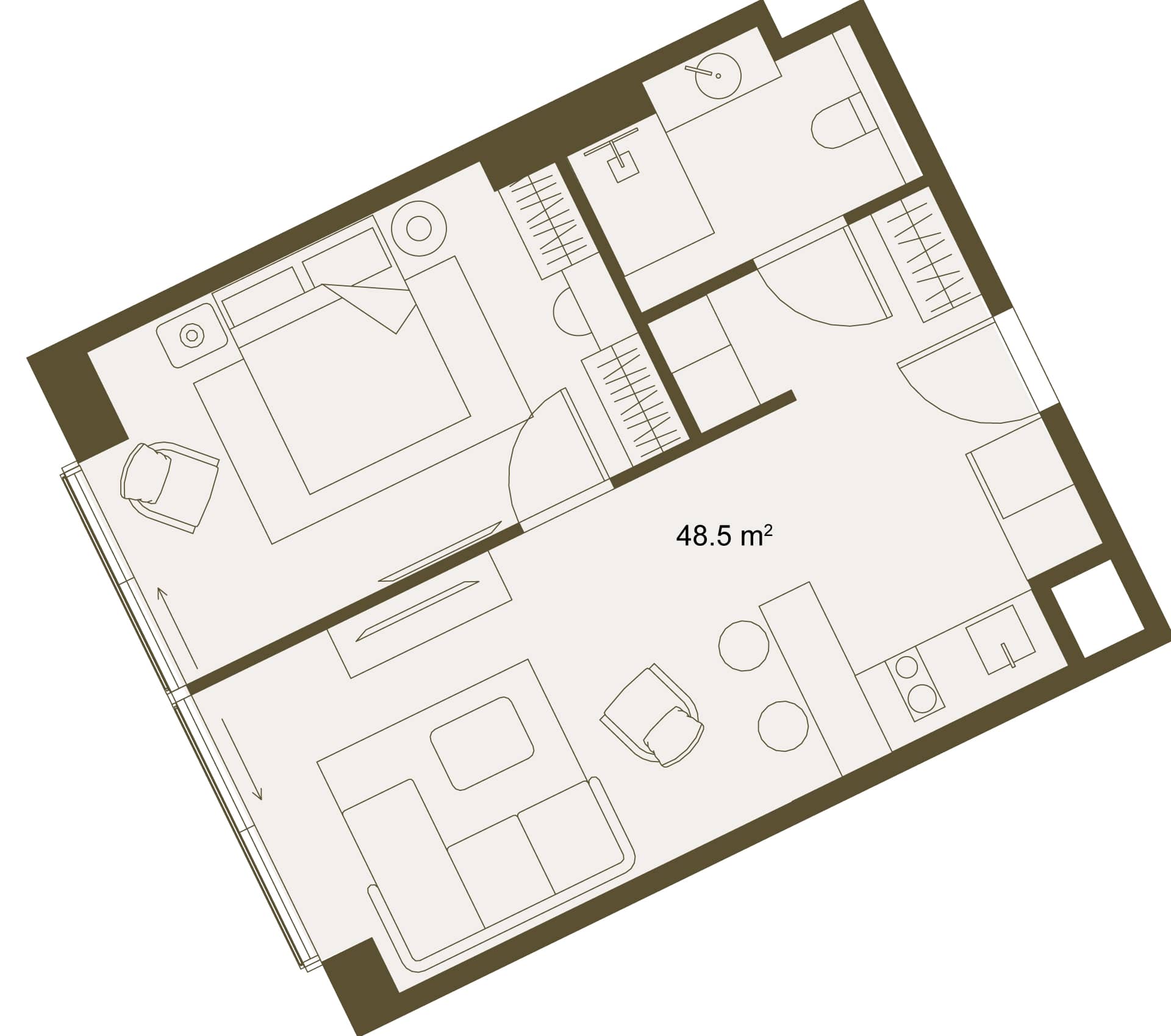 1-room, 48.5 m²