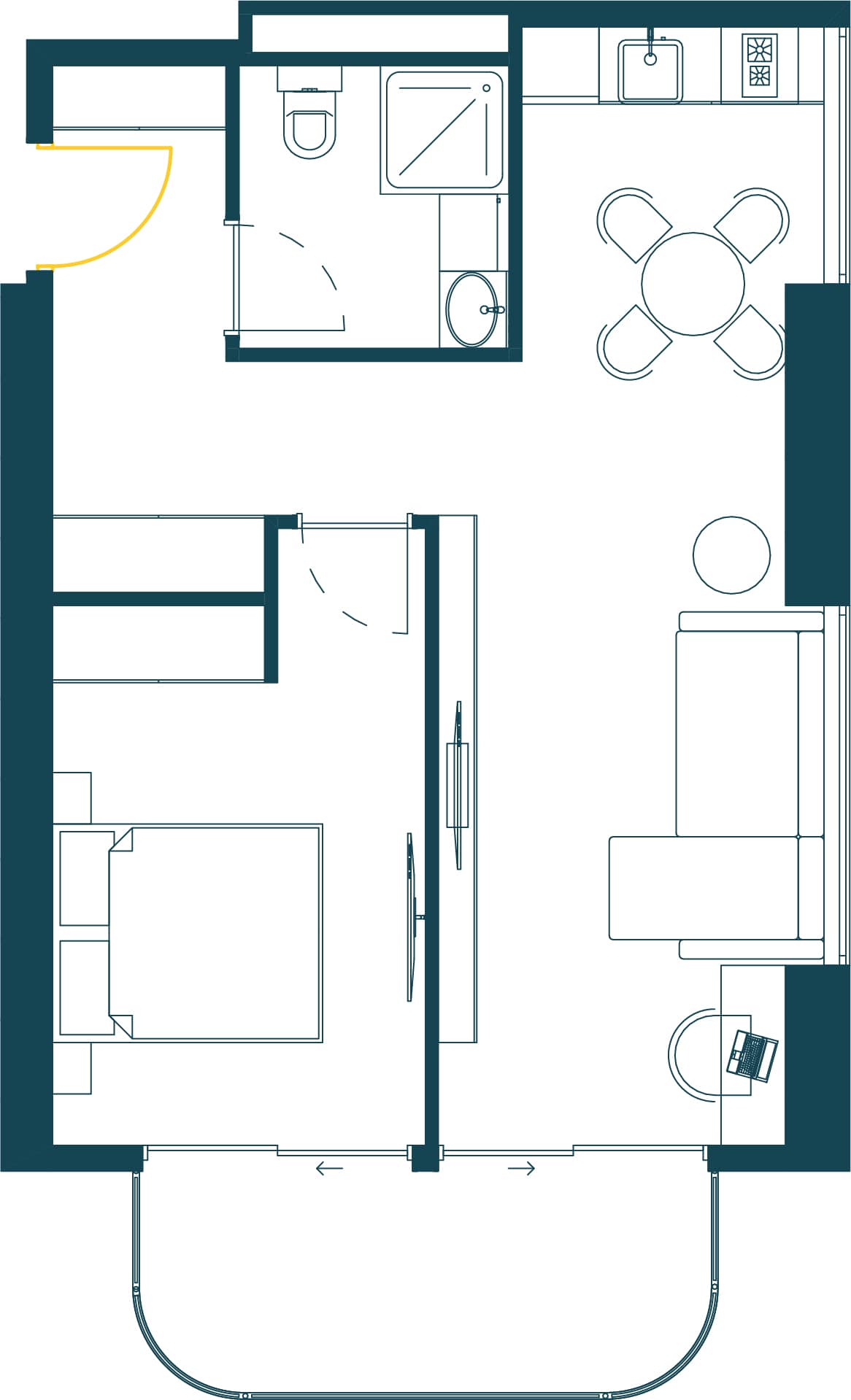 一居室, 59.1 m²