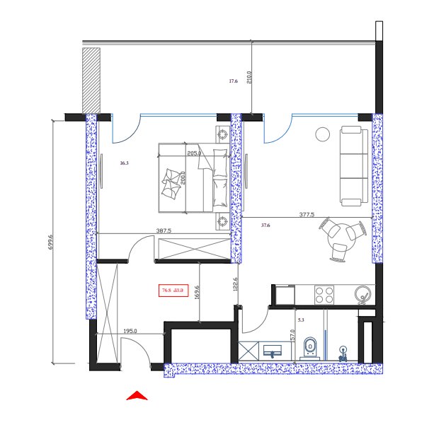 1-комн., 76.8 м²