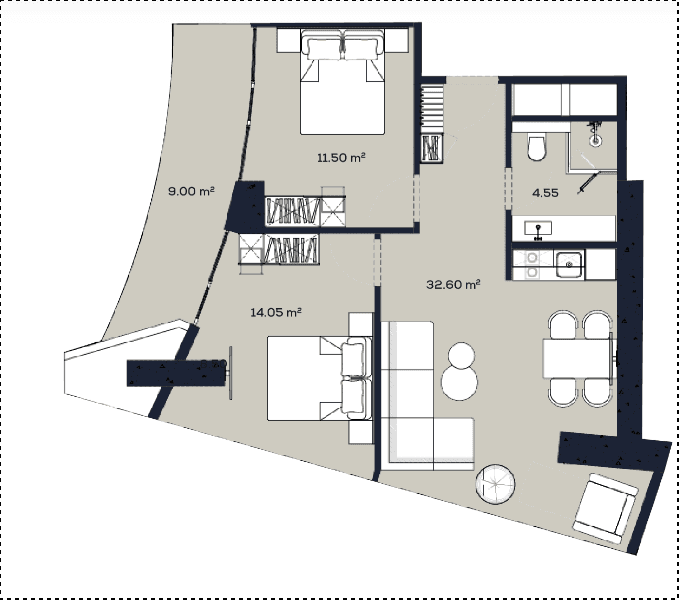 2-room, 71.7 m²