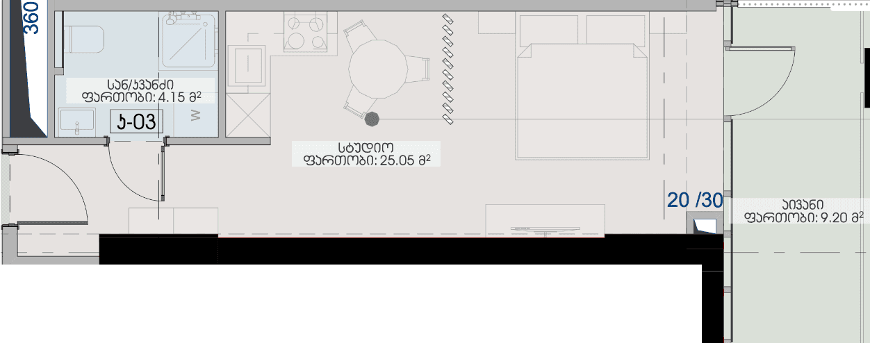 Студия, 38.4 м²