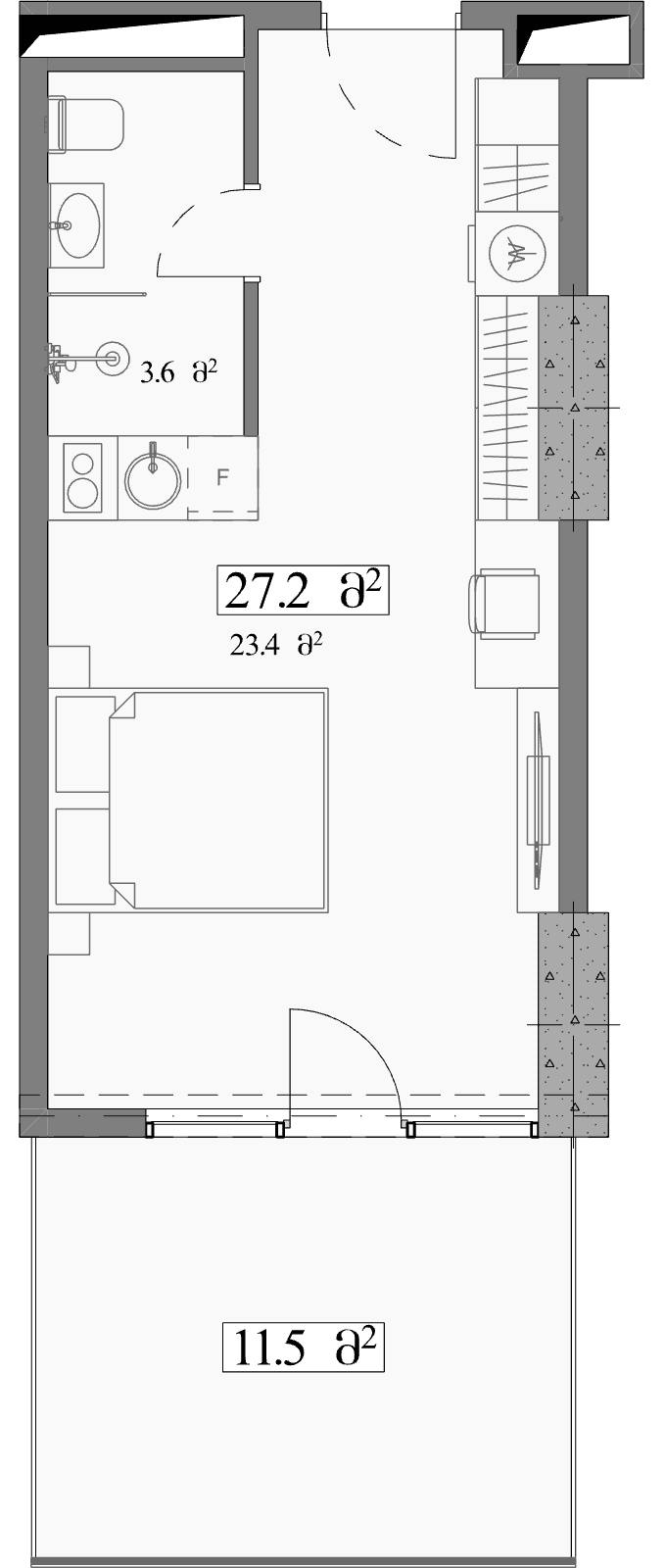 استوديو, 38.7 م²