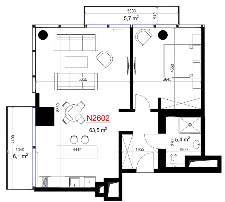 一居室, 74.6 m²