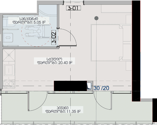 Студия, 36.8 м²