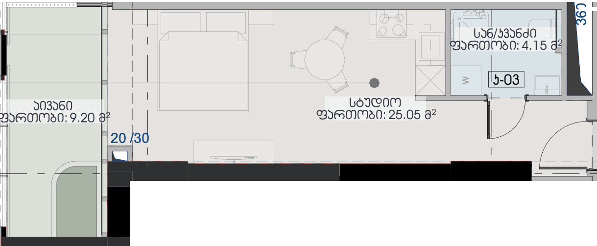 Студия, 38.4 м²