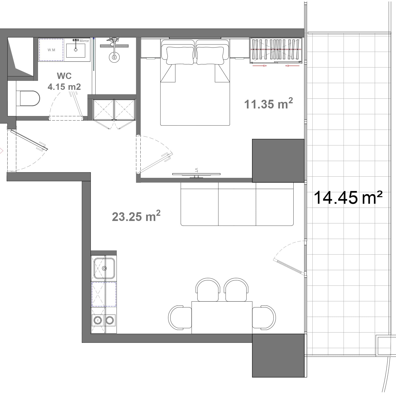 דירת חדר אחד, 53.5 מ״ר