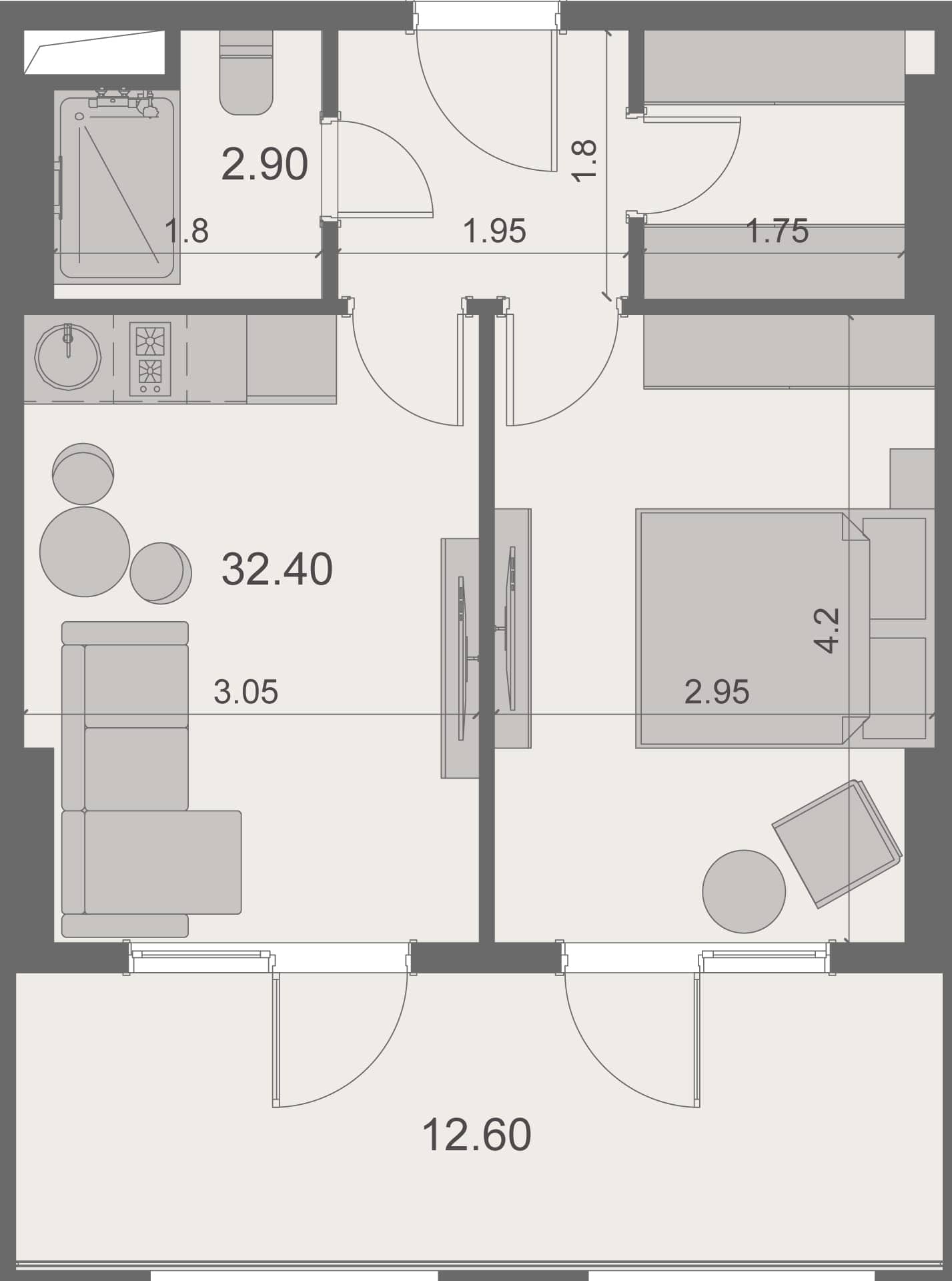 1-room, 47.9 m²