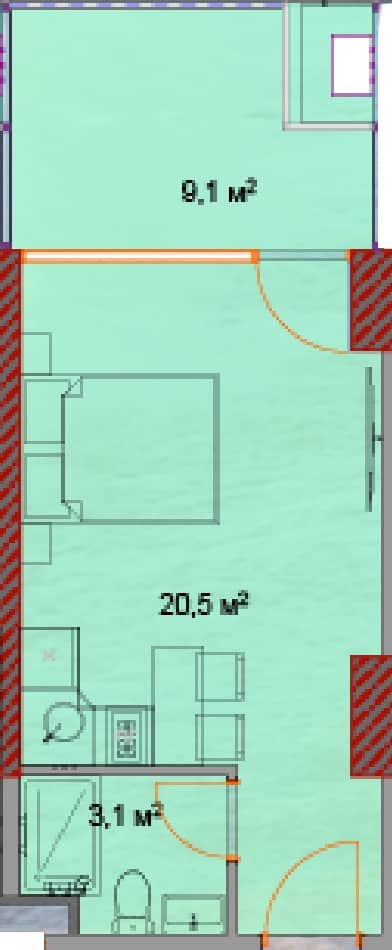 Studio, 33.4 m²