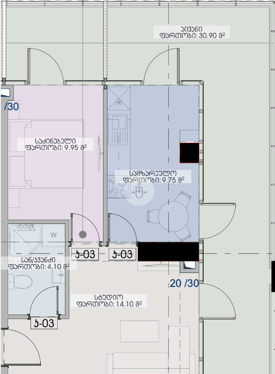 1-room, 68.8 m²