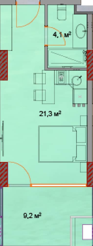 Studio, 35.4 m²