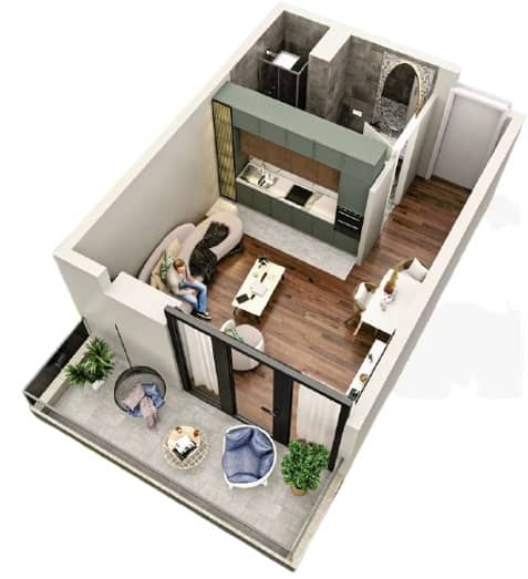 单间, 37.6 m²