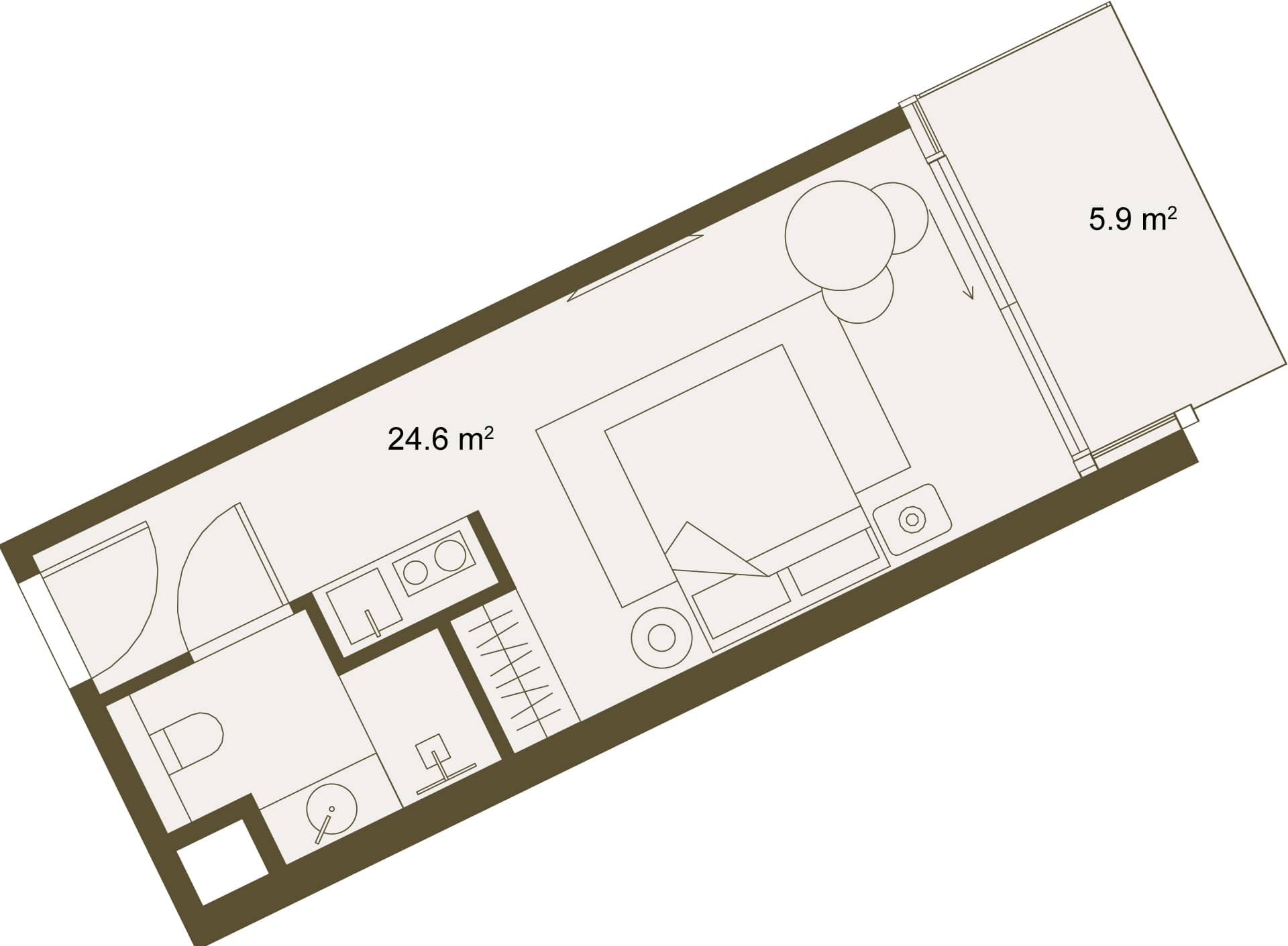 单间, 30.6 m²