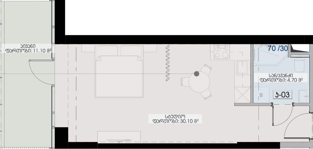 Студия, 45.9 м²