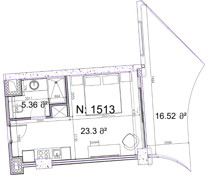 单间, 45.2 m²