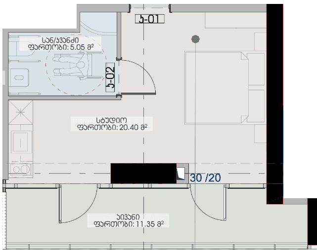 Студия, 36.8 м²