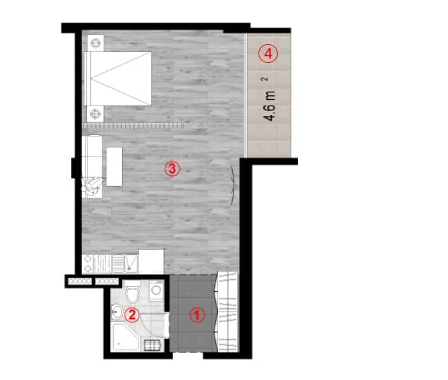 Студия, 47.8 м²