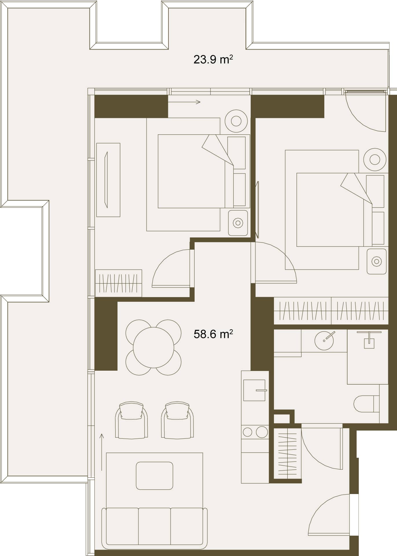2-room, 83.1 m²
