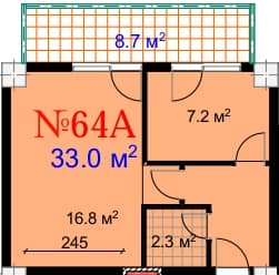 一居室, 33 m²
