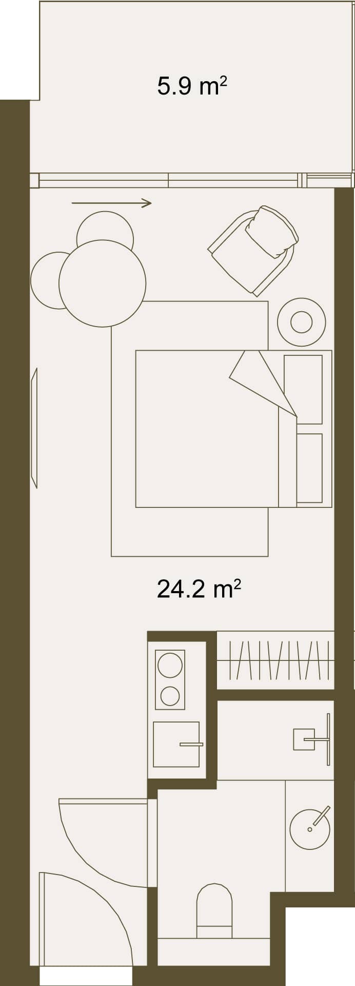 单间, 30.5 m²