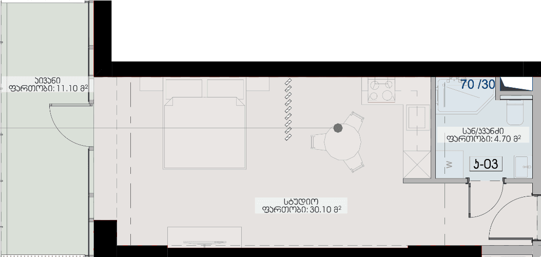Студия, 45.9 м²
