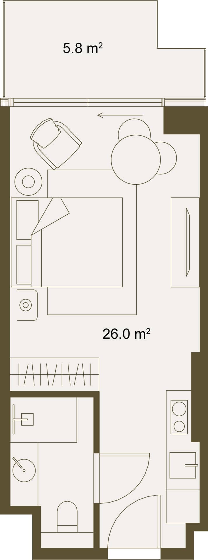 单间, 31.8 m²