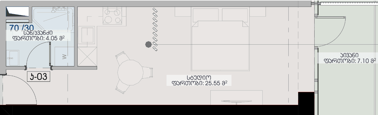 Студия, 36.7 м²